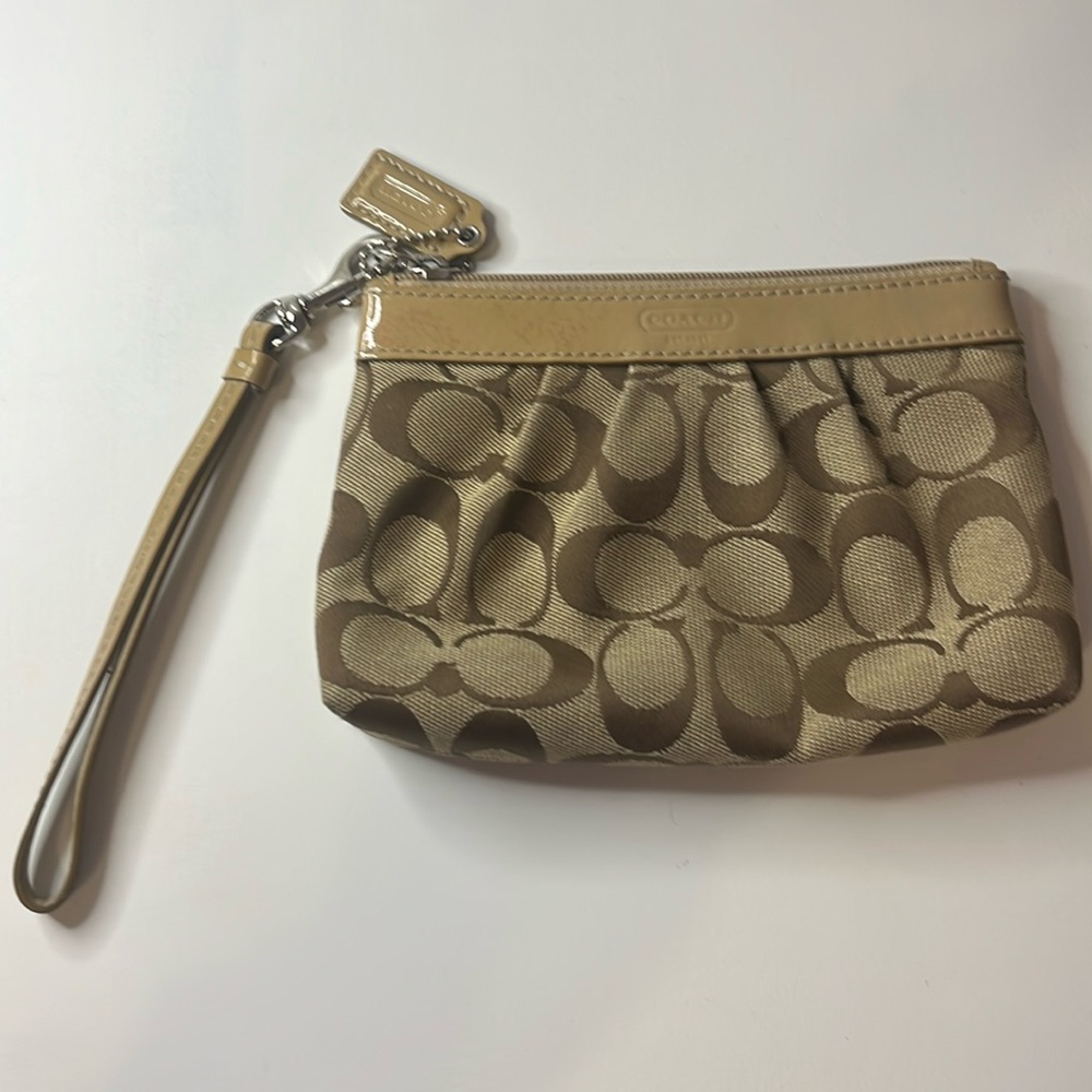 COACH Tan Wristlet Wallet with Lilac Interior